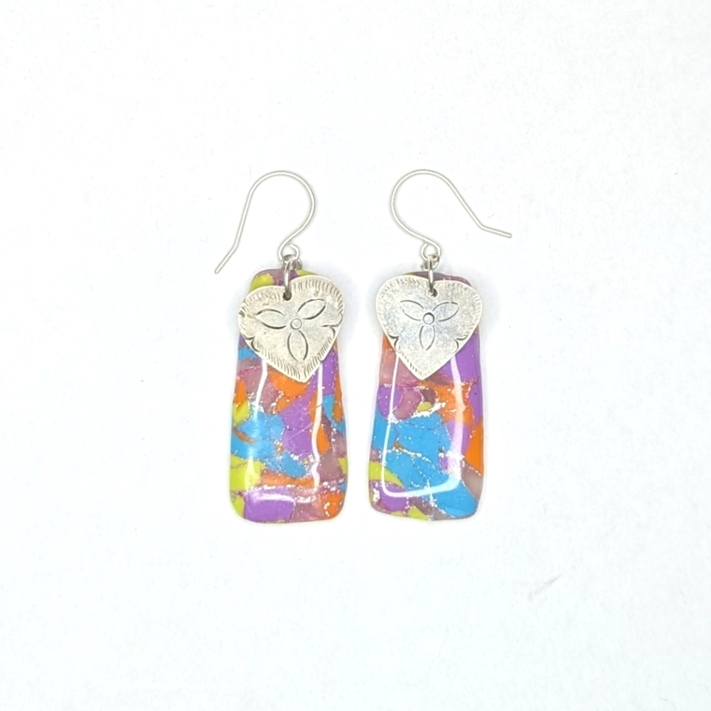 Neon Rainbow Heart Charm Earrings